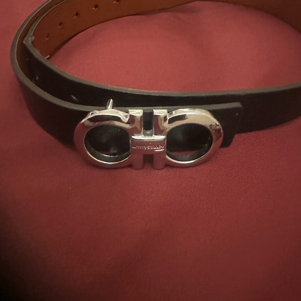 salvatore Ferragamo Black Belt with Silver Buckle